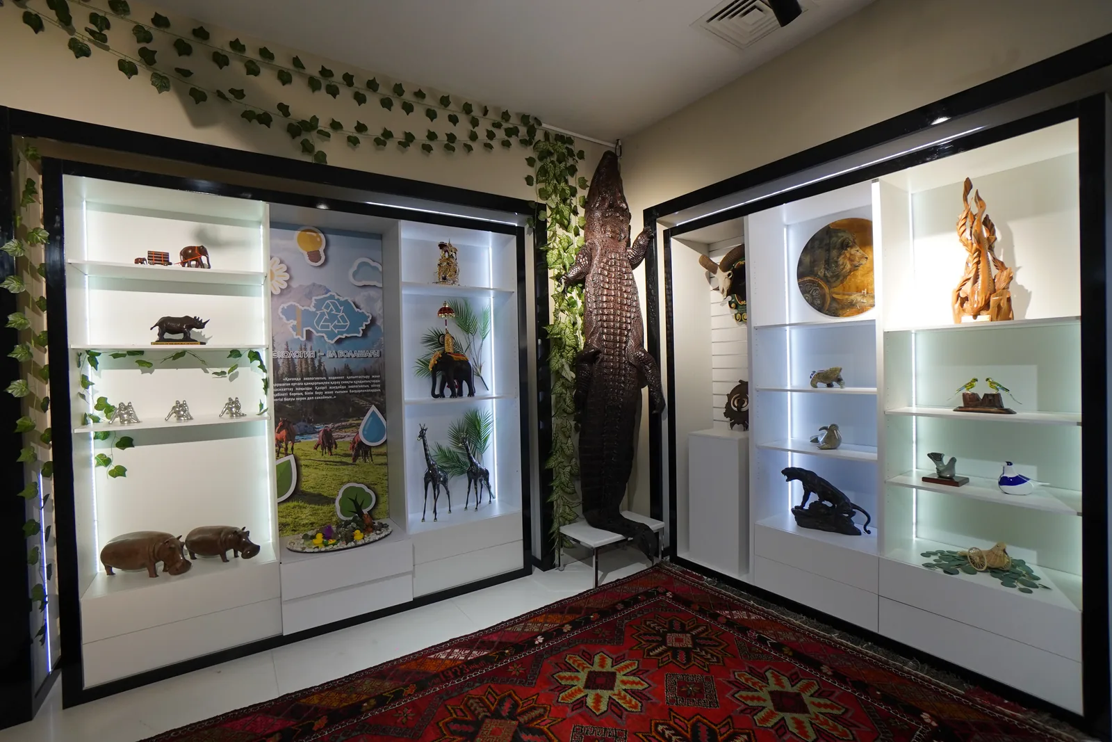 Display cases with animal figures